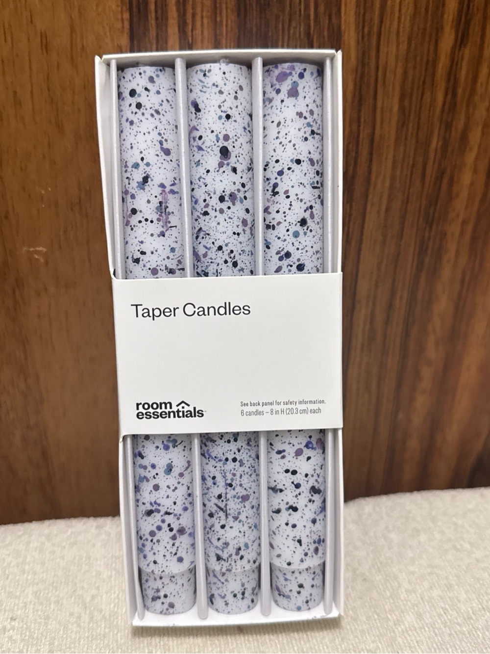 Room Essentials White Taper Candles with Purple Speckles - Pack of 6